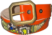 Studded 'Blue Gem Yellow/Green Snakeskin' Orange Belt