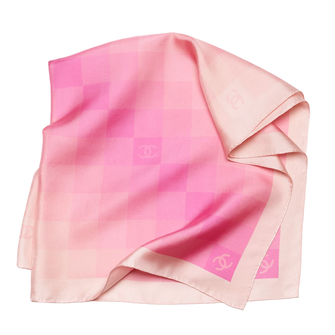 Chanel 25k 'Checkered Pink' Silk Square Scarf