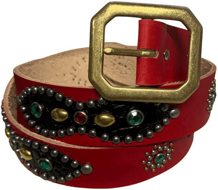 Studded 'Black Sun' Red Belt