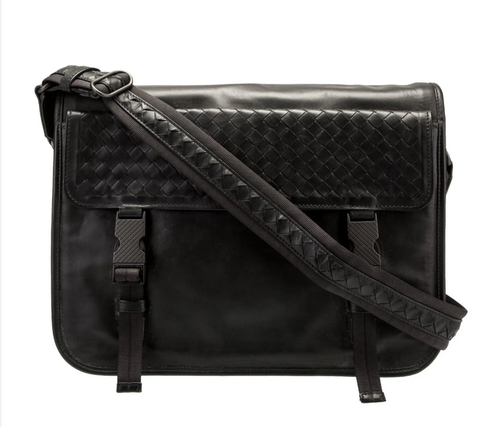 Bottega Veneta 'Black' Intrecciato Messenger Bag