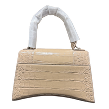 Balenciaga Hourglass S 'Crocodile Embossed' Beige Shiny Leather Gold Hardware Handbag