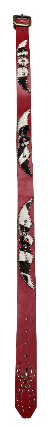 Studded 'Zebra Hair' Spider Gem Red Leather Belt