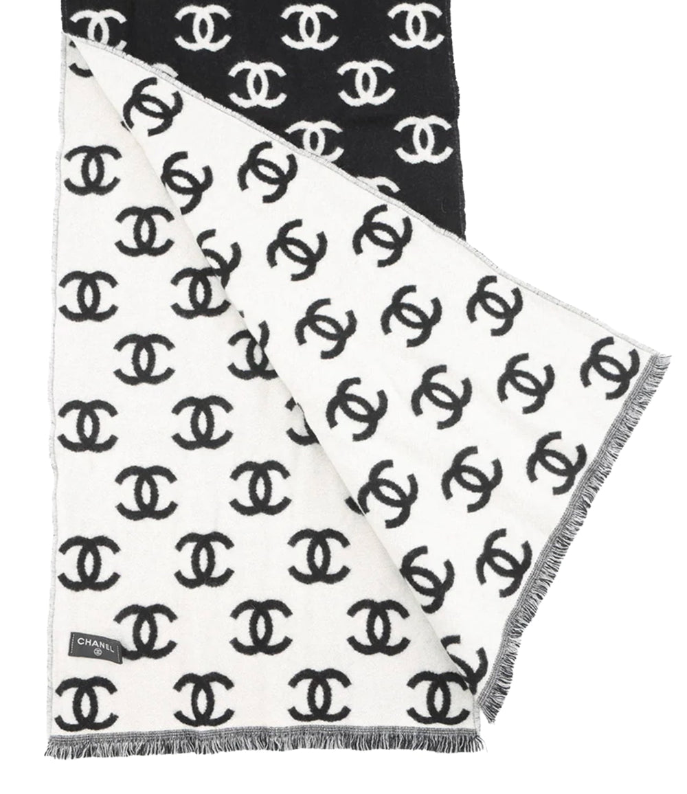 Chanel CC Logo Black/White Wool Reversible Scarf