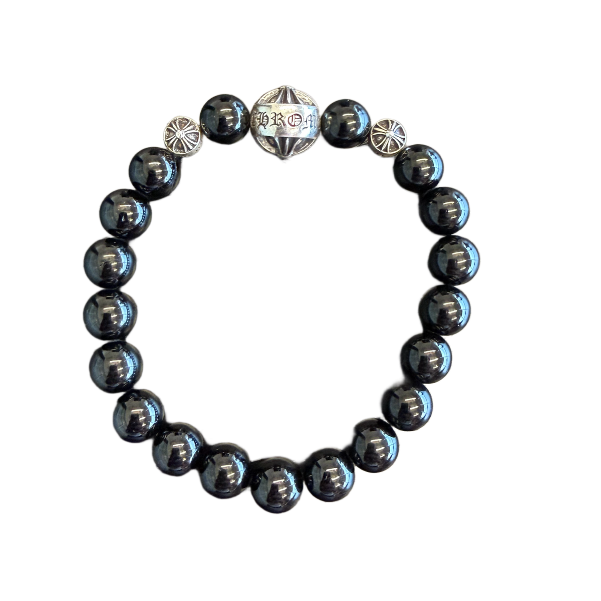 Chrome Hearts 'Cross Ball' Black Bead Bracelet