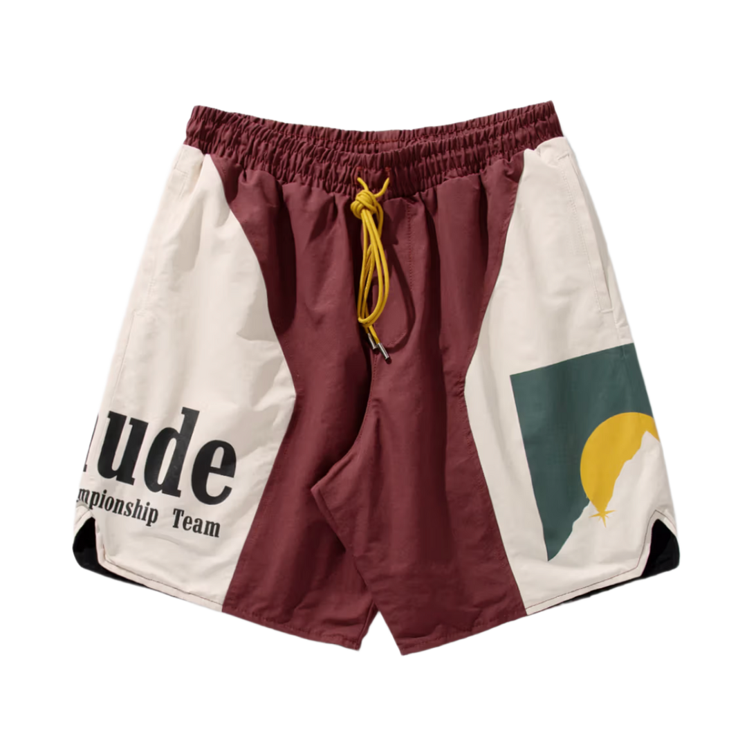 Rhude 'Burgundy' Colorblock Logo Shorts