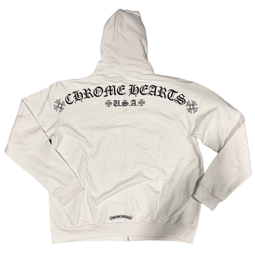 Chrome Hearts 'White' T Bar Scroll USA Zip Up Hoodie