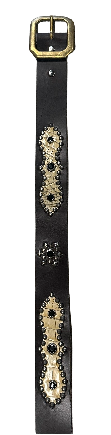 Studded 'Cream/Black Snakeskin' Dark Brown Belt