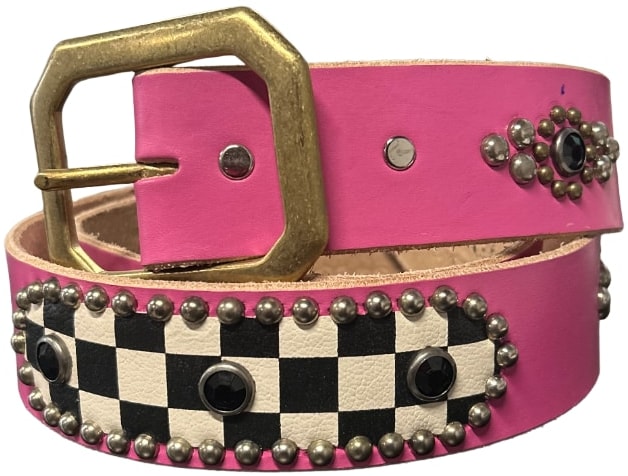Studded 'Black Stud' Checkered Pink Belt