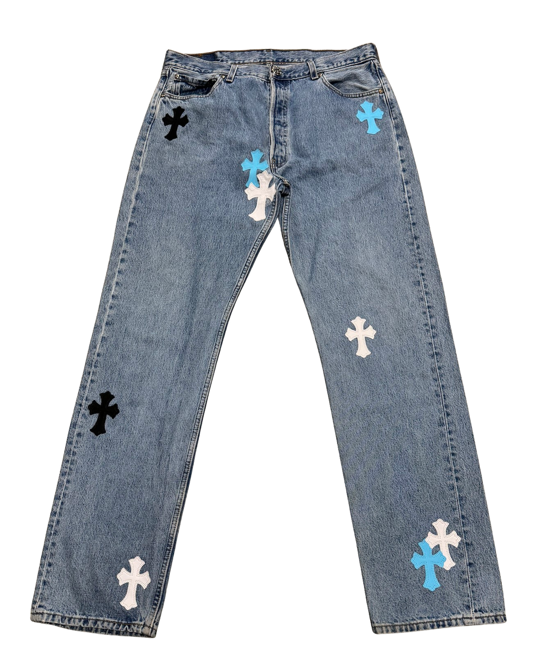 Chrome Hearts 'White/Blue/Black' 20 Cross Patch Blue Jeans