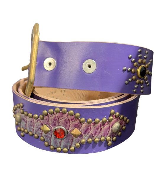 Studded 'Purple Gradient Snakeskin/ Sun Gem' Purple Belt