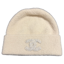 Chanel 'Ivory Cashmere' Silk Knit Logo Beanie