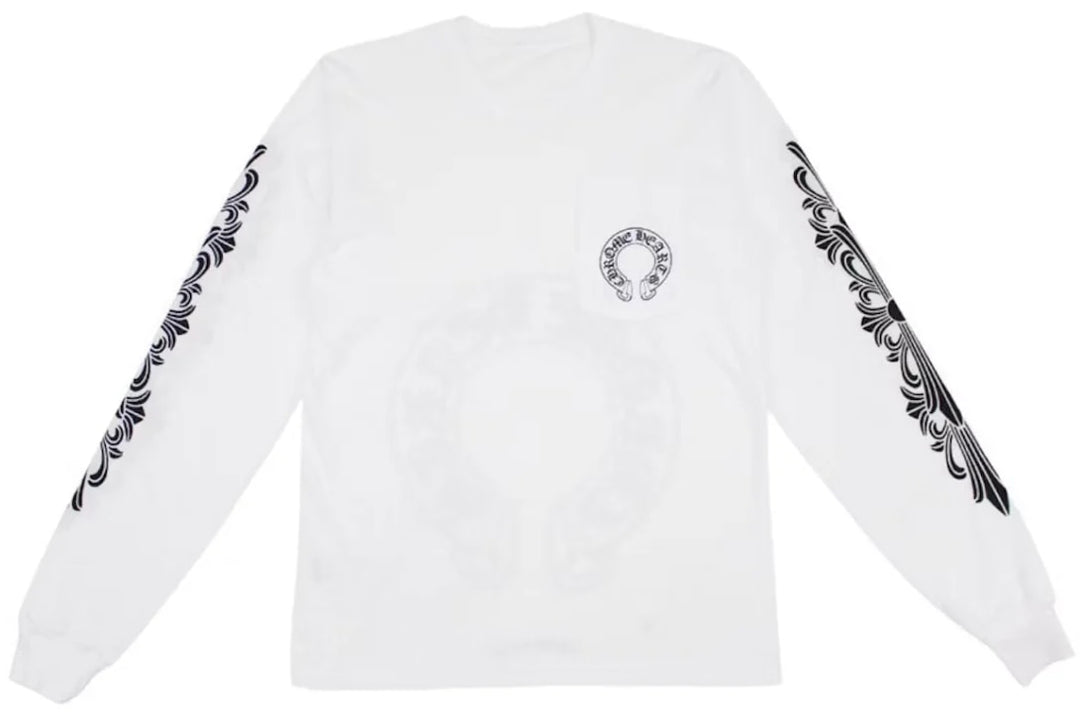 Chrome Hearts 'Horseshoe' Floral Sleeve White Longsleeve Tee