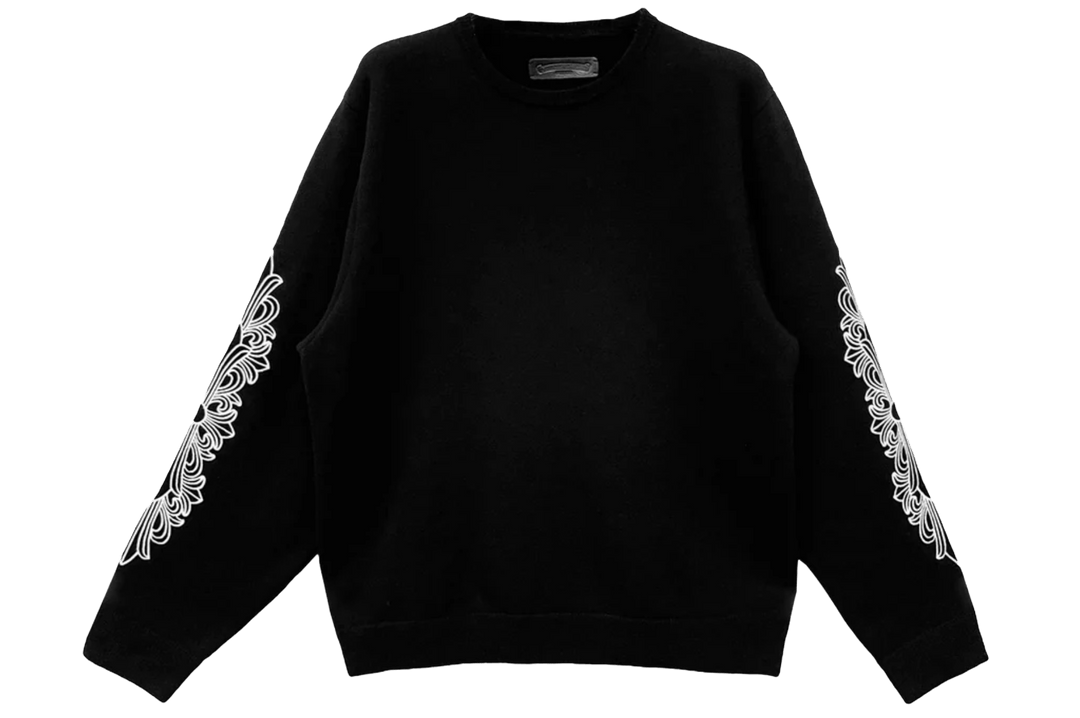 Chrome Hearts Cashmere Embroidered Floral Sleeve Black Sweater
