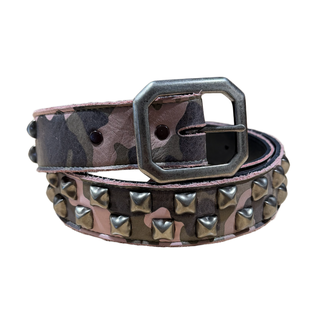 Studded 'Pink Camo' Leather Belt
