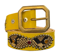 Studded 'Snakeskin Brown Black/ Red Sun Gem' Yellow Belt