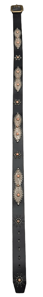 Studded 'Earth Scale/ Peach Sun Gem' Black Belt