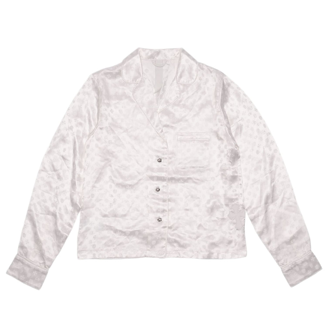 Chrome Hearts 'Cross Patch' White Tonal Monogram Silk Pajama Shirt