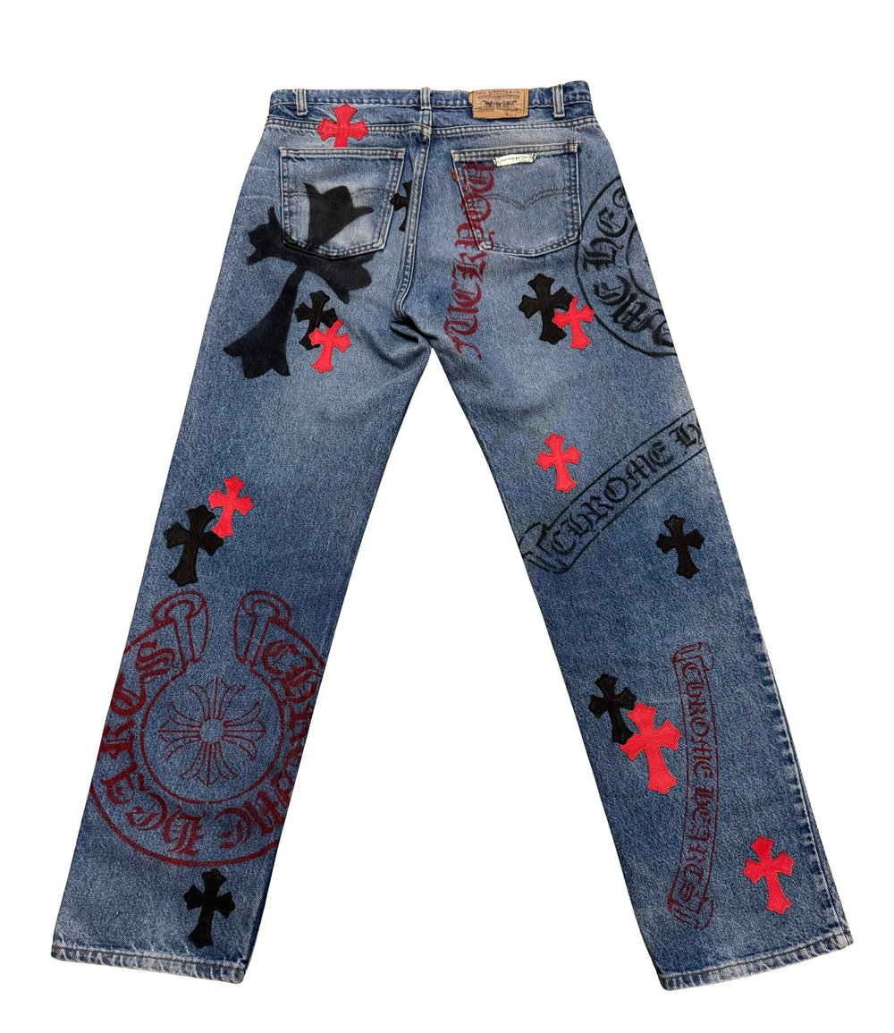 Chrome Hearts 'Stencil' Black/Red Cross Patch Jeans