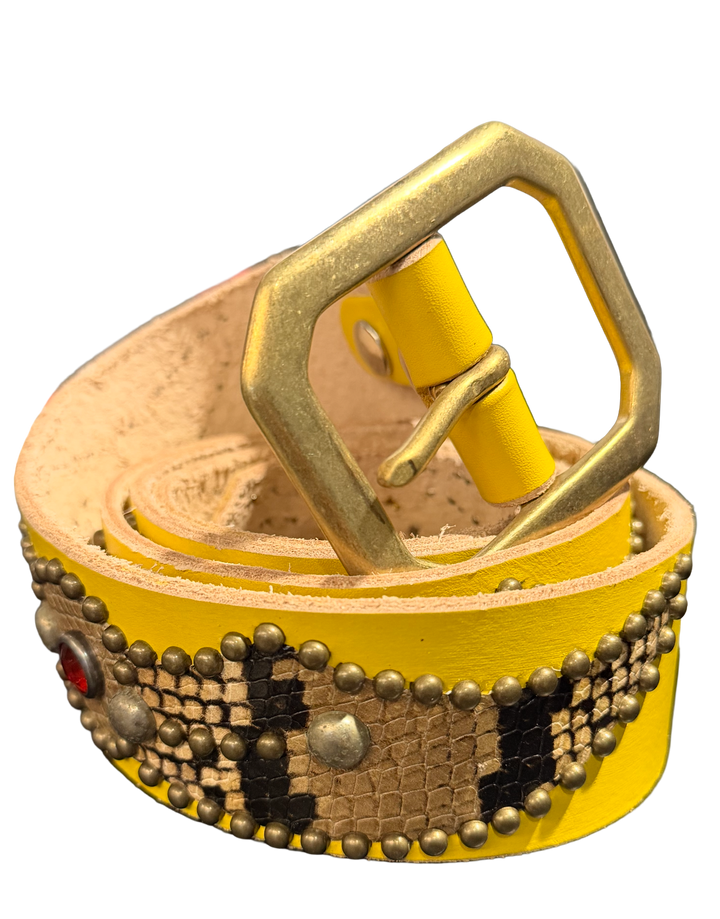 Studded 'Snakeskin/Spider Gem' Yellow Belt