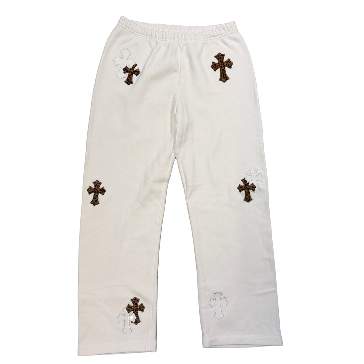 Chrome Hearts 'Cheetah and White Leather Patches' White Sweatpants