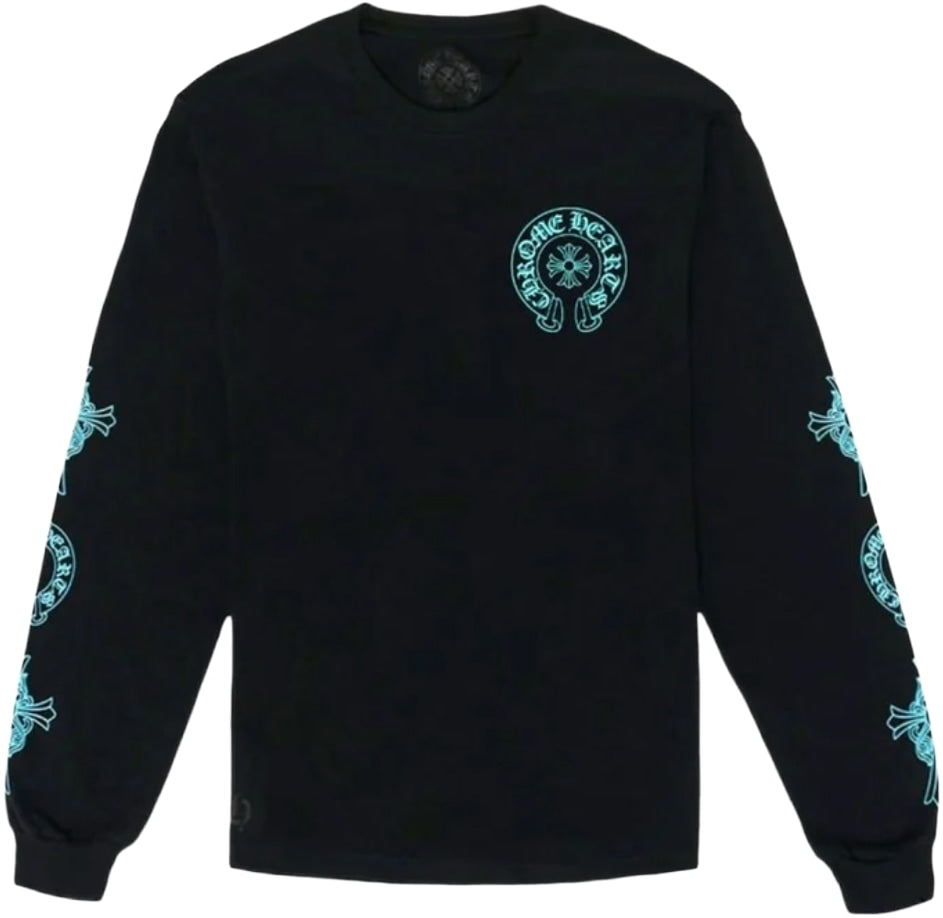 Chrome Hearts 'Light Blue Triple Cross' Black Longsleeve Tee