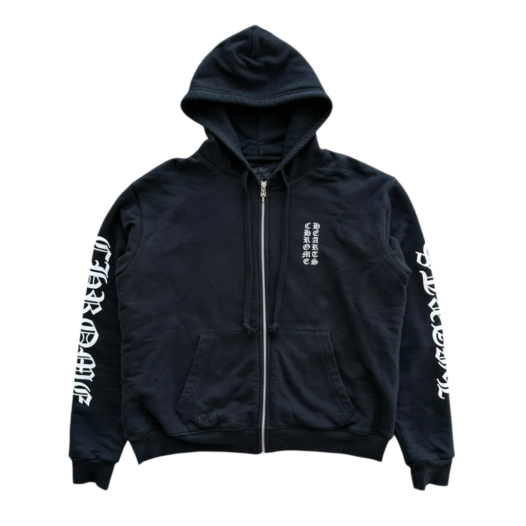 Chrome Hearts 'Black/White' Vertical Logo Thermal Zip Up Hoodie