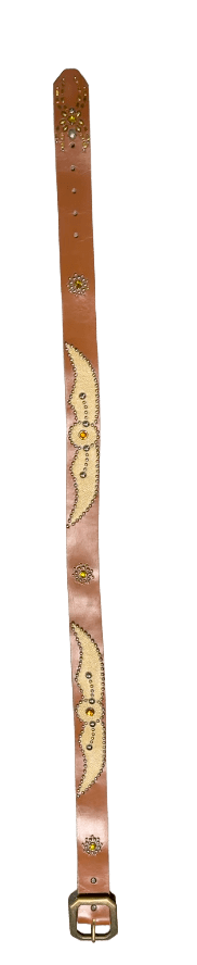 Studded 'Tan Snakeskin Sun Spider Gem' Brown Belt