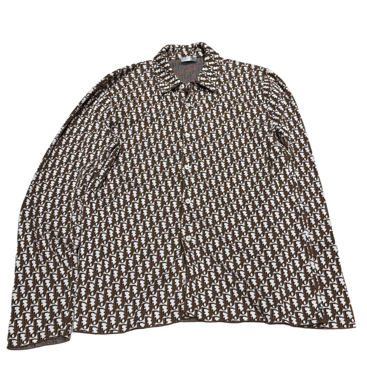 Dior 'Brown Oblique Logo' Jacquard Button Up Shirt