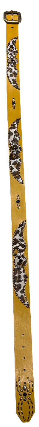 Studded 'Cow Print Felt' Spider Gem Mustard Leather Belt