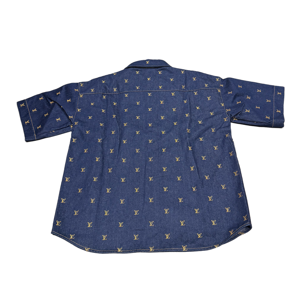 Louis Vuitton Embroidered Signature Short-Sleeved Denim Shirt Indigo