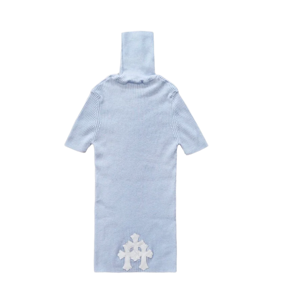 Chrome Hearts Women's 'Blue' Cashmere Triple Cross Patch Knit Short Sleeve Tee