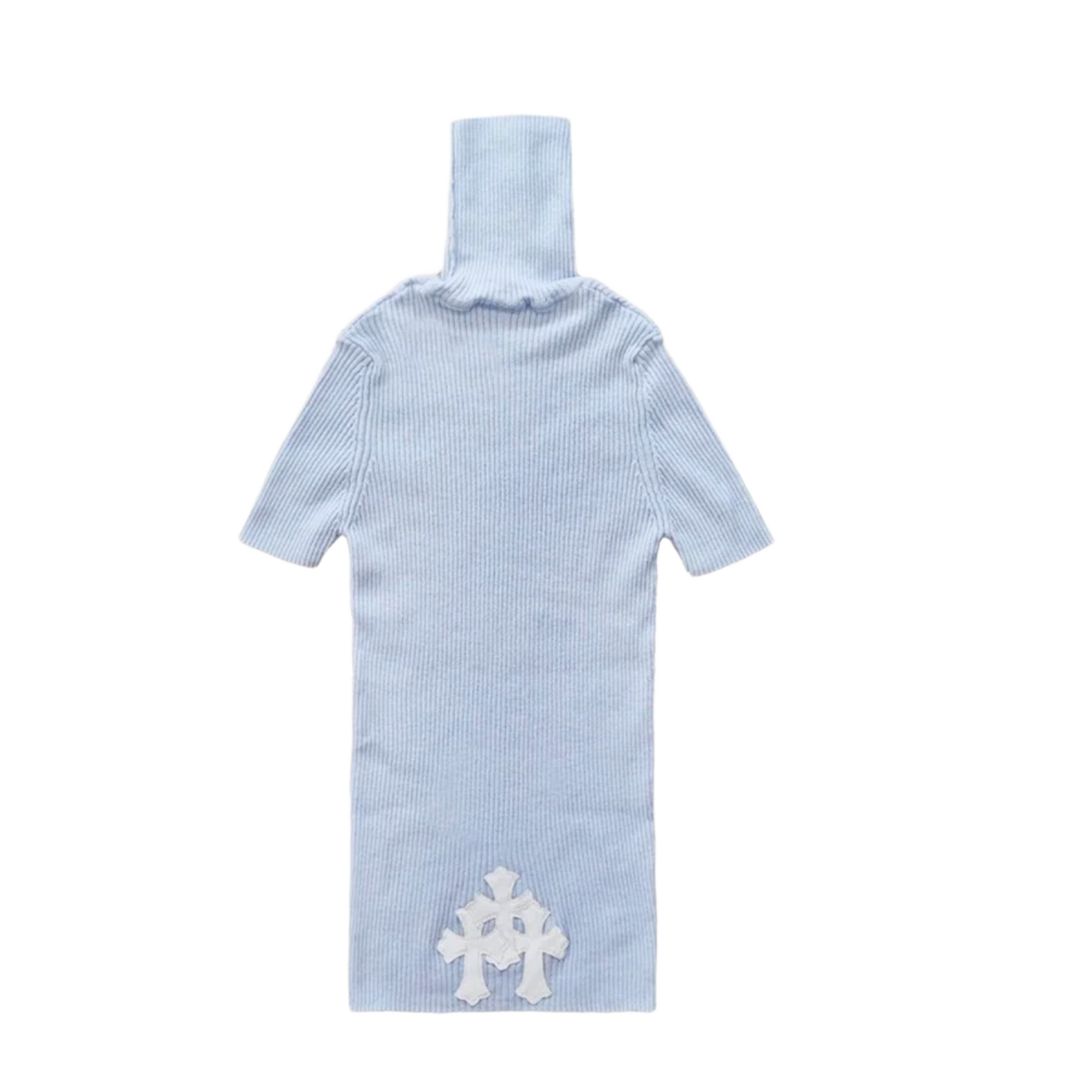 Chrome Hearts Women's 'Blue' Triple Cross Patch Cashmere Short Sleeve Turtleneck