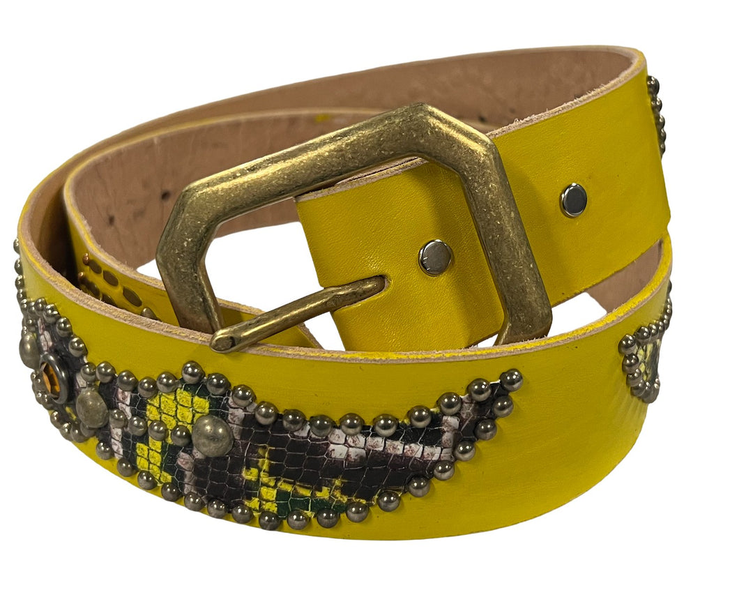 Studded 'Snakeskin' Yellow Belt