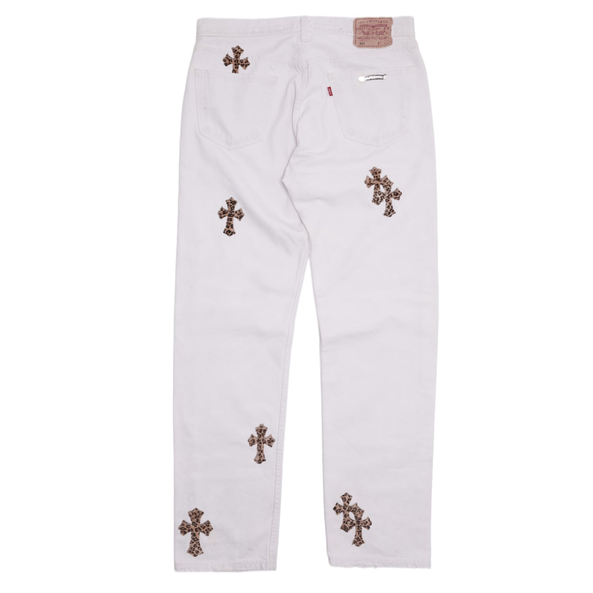 Chrome Hearts 'Cheetah Cross Patch' White Levi Jeans