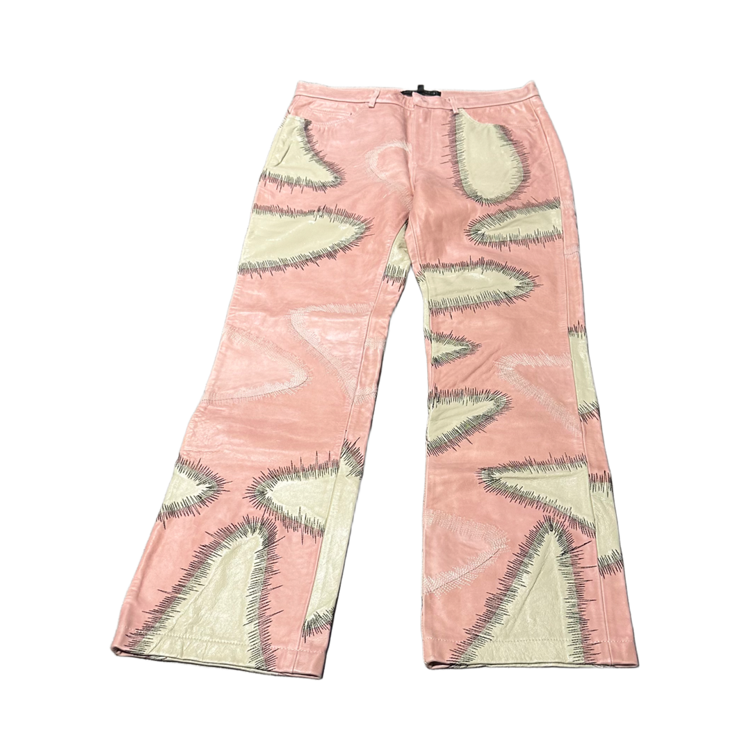 Who Decides War 'Pink/White' Leather Bootcut Pants