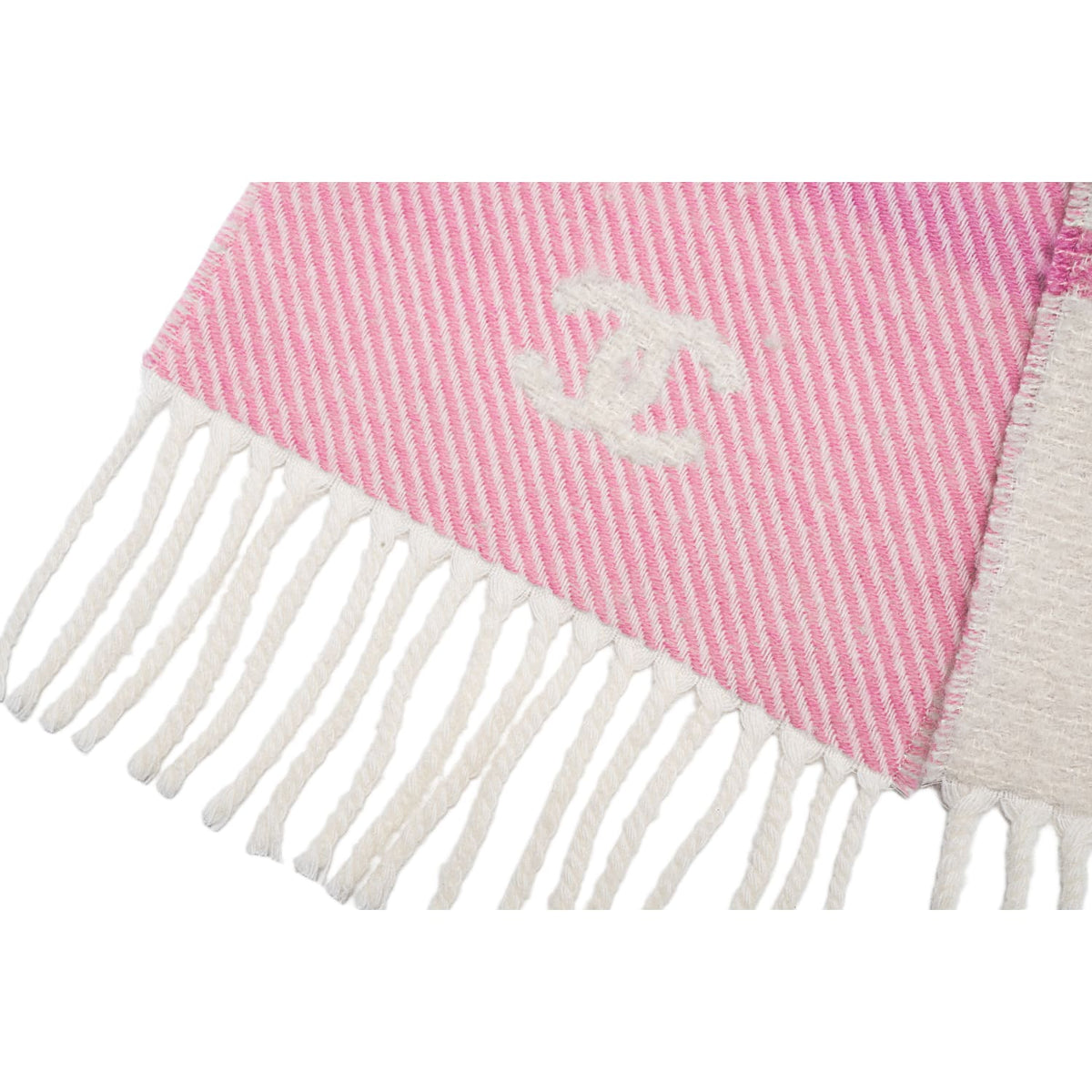Chanel 'Pink/Ecru' Cashmere Fringe Scarf