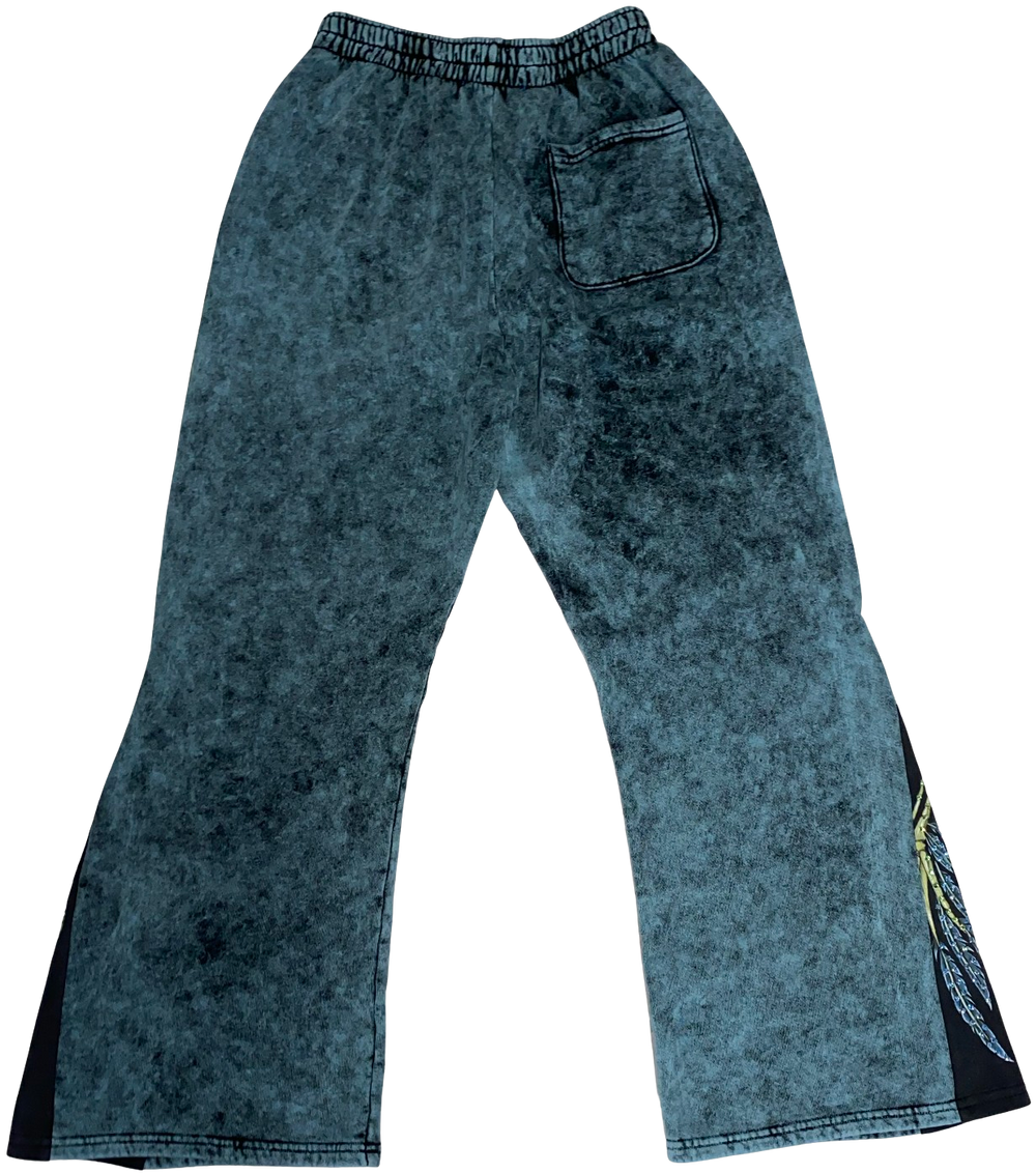 Bossi 'Plant Stem' Rhinestone Blue Flare Sweatpants