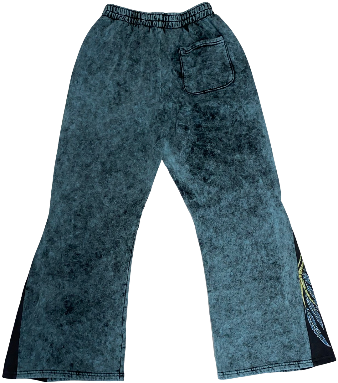 Bossi 'Plant Stem' Rhinestone Blue Flare Sweatpants