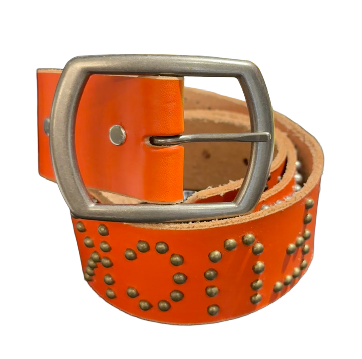 Studded 'Fuck Off Brown Snakeskin' Orange Belt