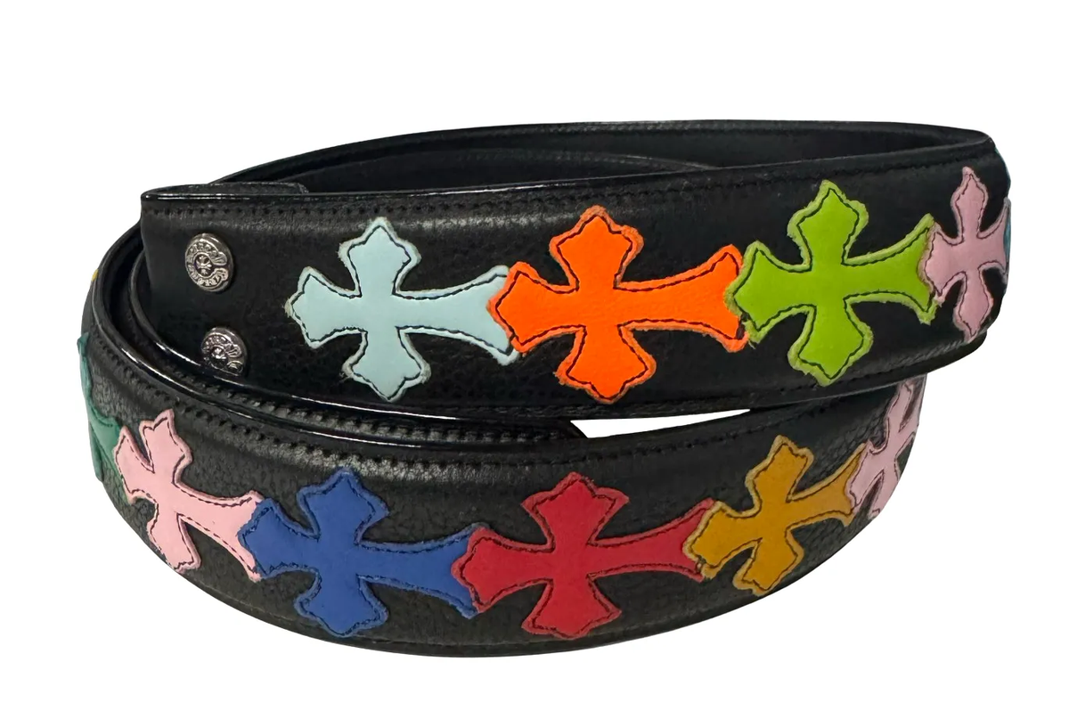Chrome Hearts 'Multicolor' Cemetery Cross Patch Leather Belt Strap