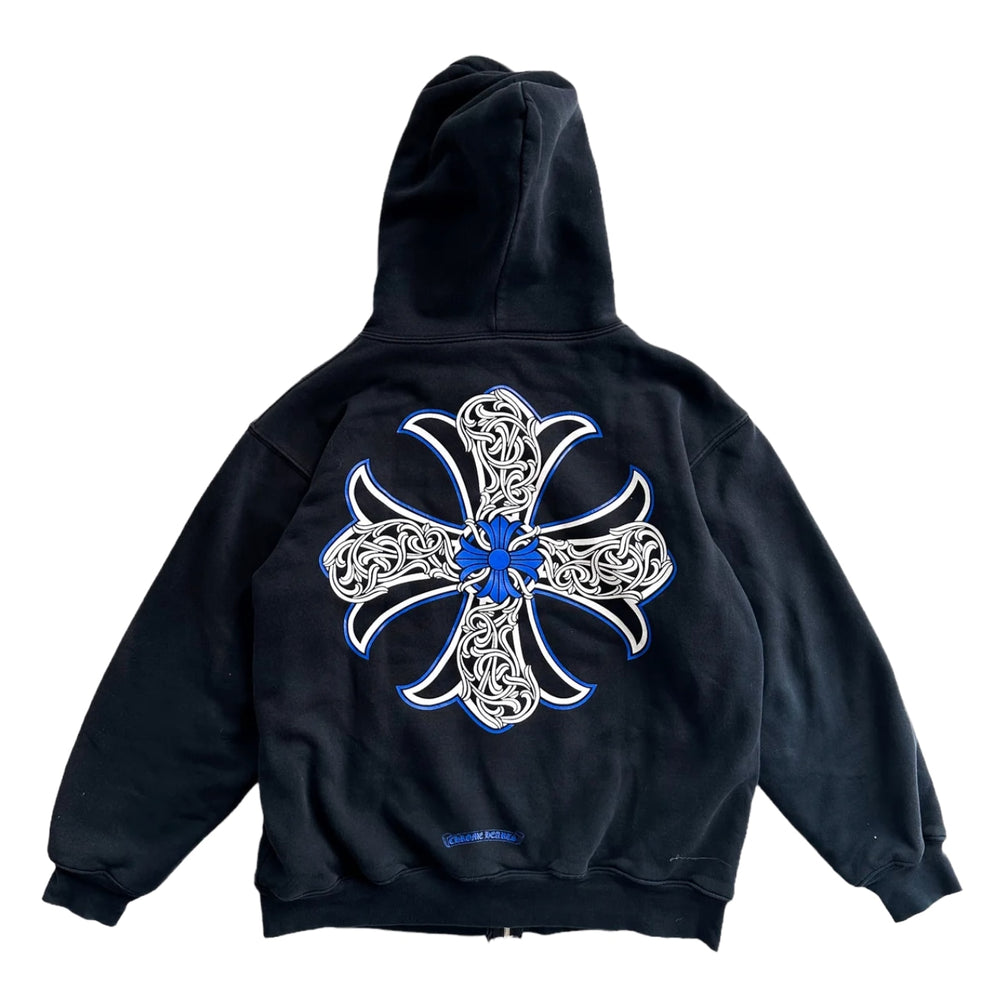Chrome Hearts 'Black/Blue' Floral Cross Logo Thermal Zip Up Hoodie