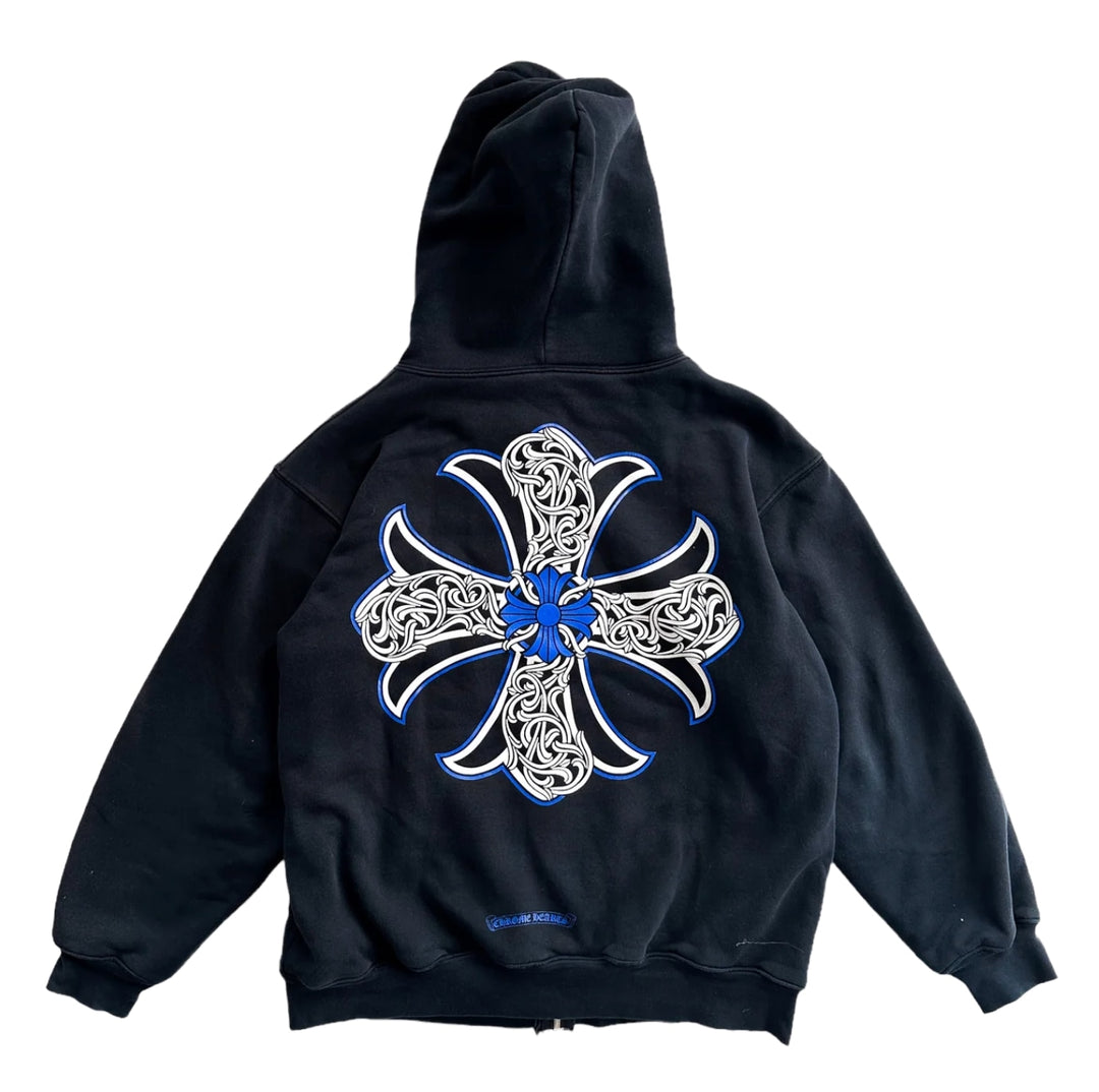 Chrome Hearts 'Black/Blue' Floral Cross Logo Thermal Zip Up Hoodie