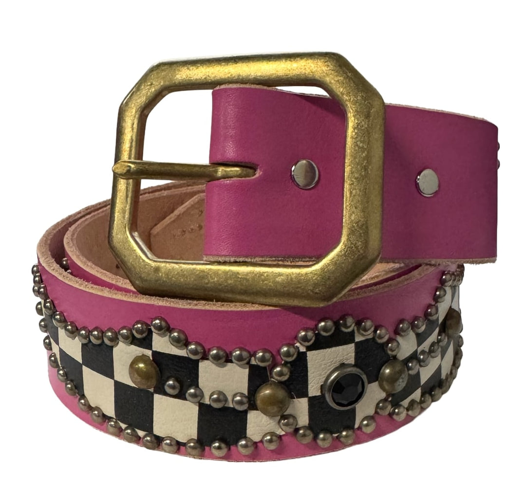 Studded 'Checkered' Spider Pink Belt