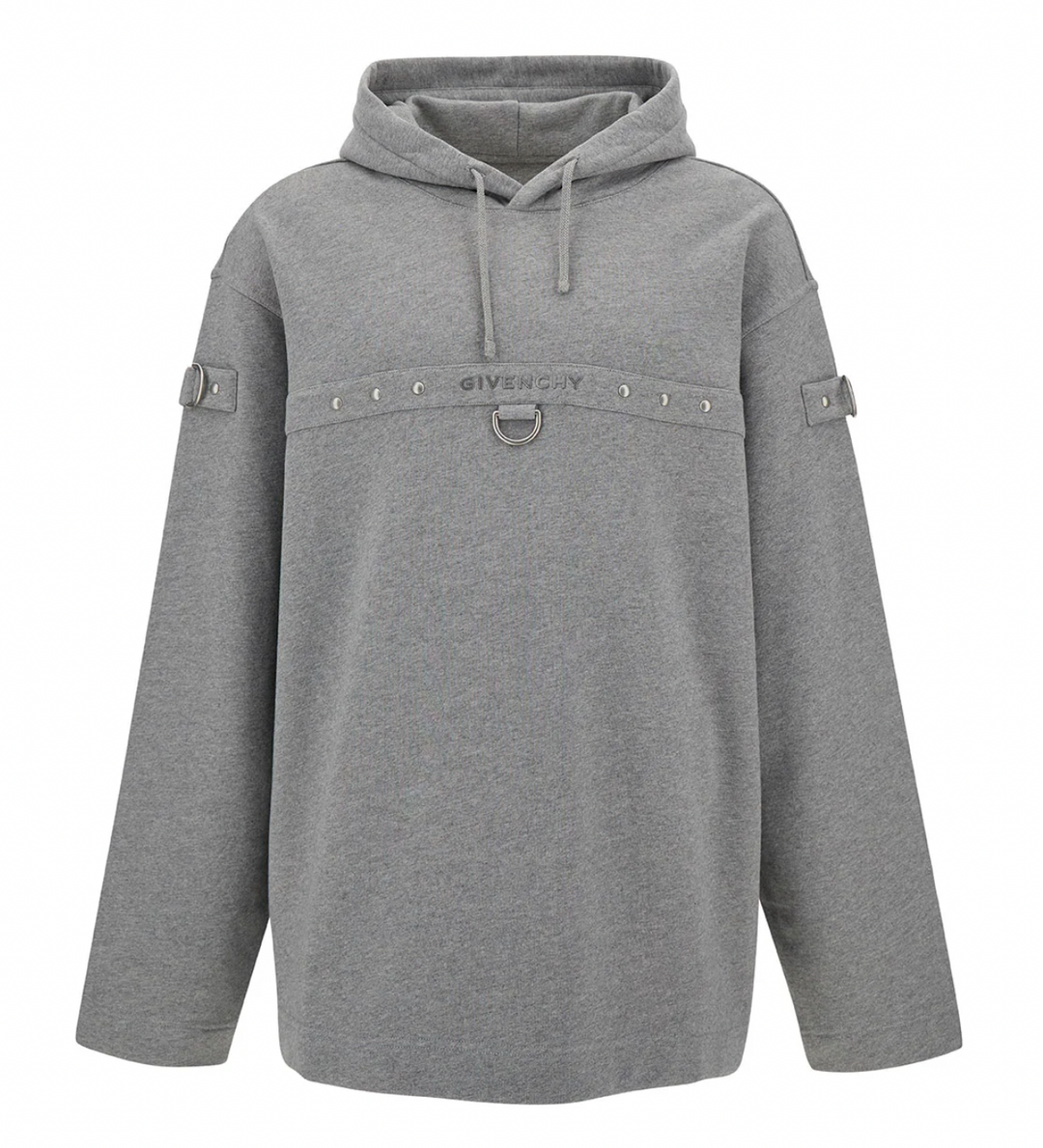 Givenchy 'Metal Details' Grey Fleece Hoodie