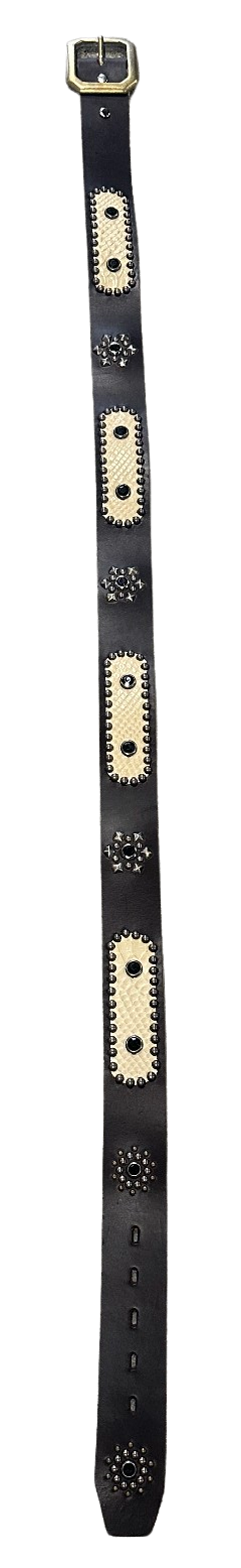 Studded 'Cream/Black Snakeskin' Dark Brown Belt