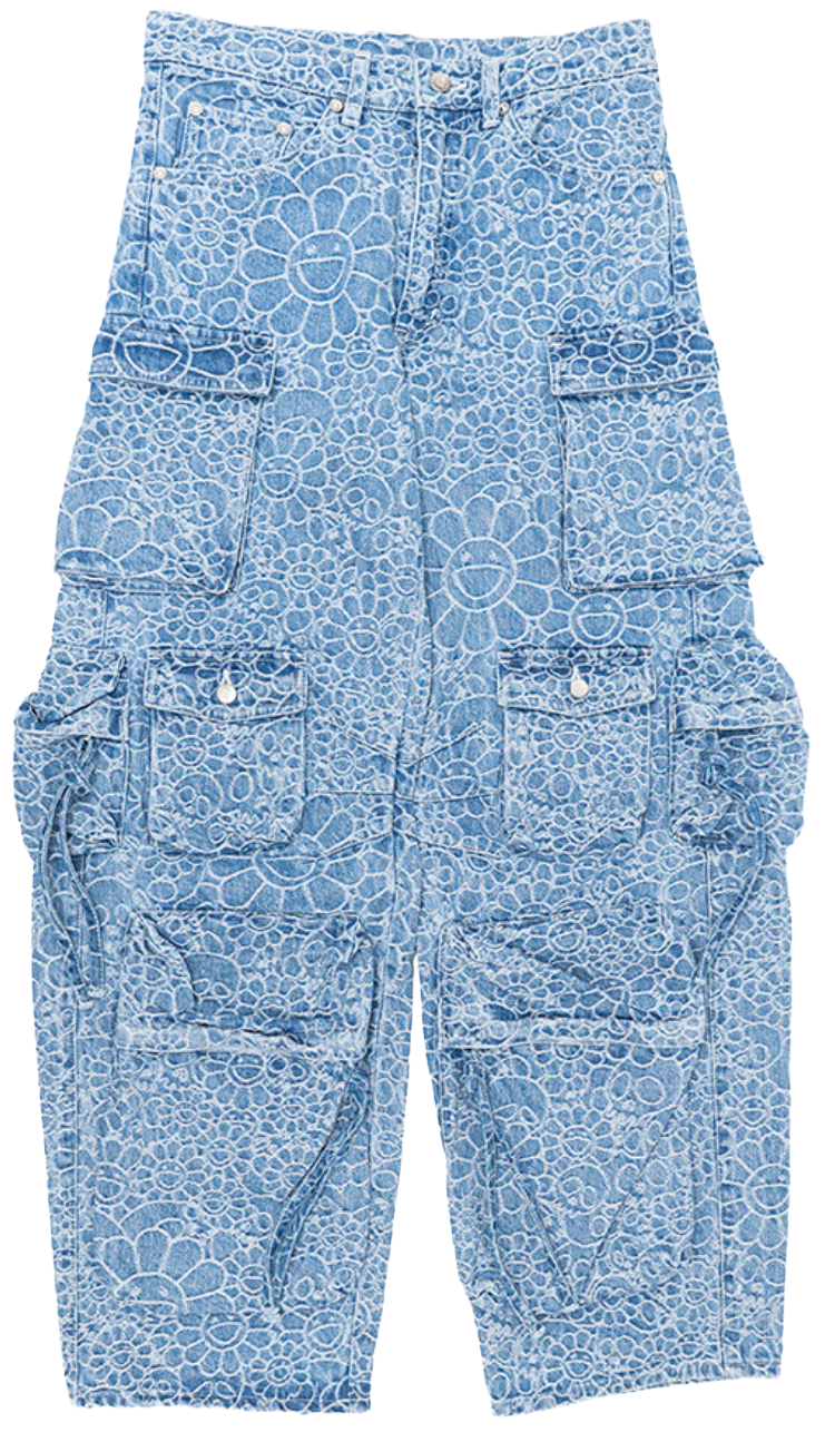 Takashi Murakami 'Flowers and Slulls' Jacquard Denim Cargo Pants