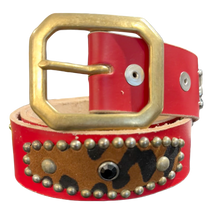 Studded 'Cheetah Fur/ Skull' Red Belt