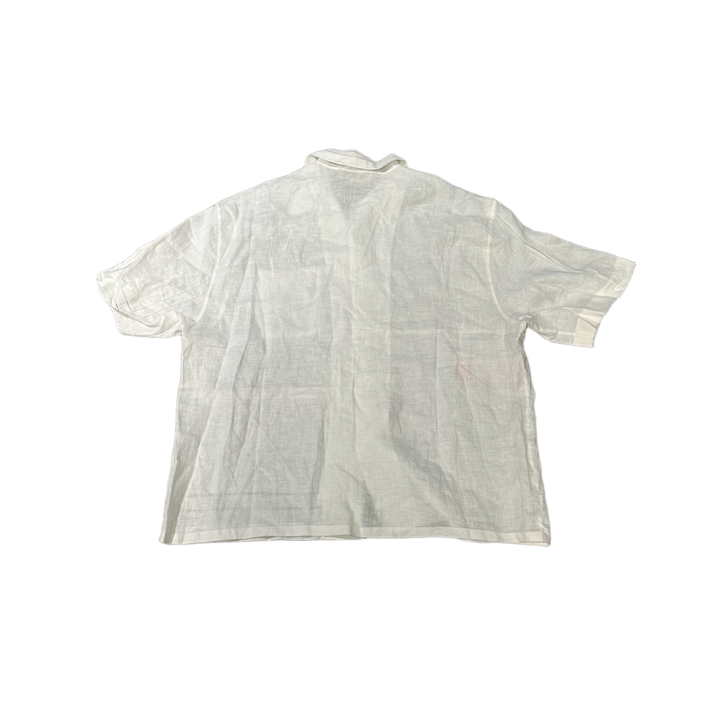 Marni 'White' Linen Embroidered Camp Collar Tee