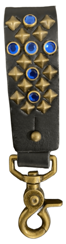 Studded Leather Keychain 'Royal Blue/Brass Gold'