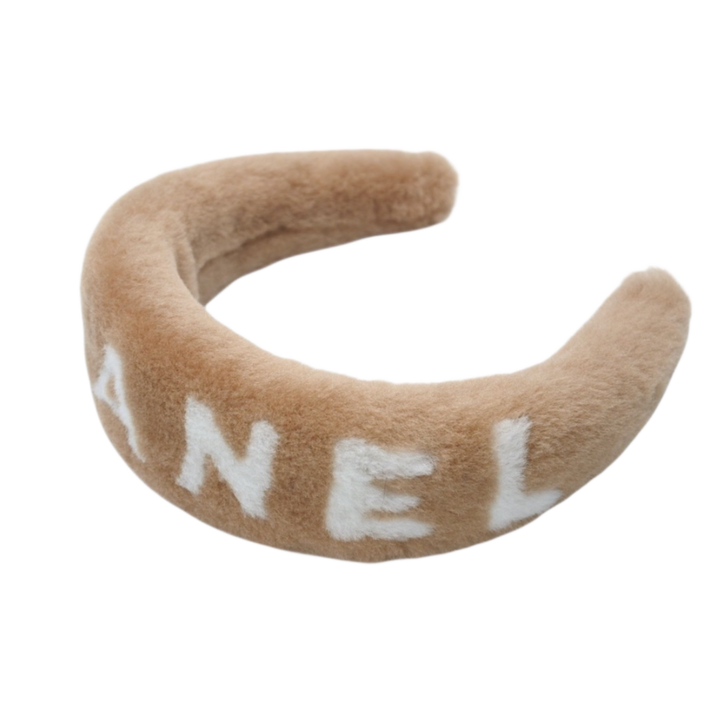 Chanel Shearling Headband Beige